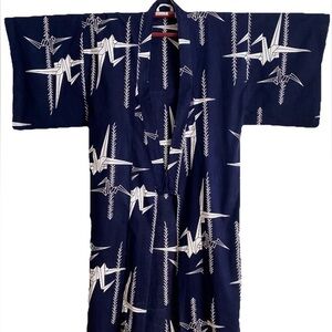 JAPANESE KIMONO Origami Print Cotton Yukata Navy Blue White Japan Size LARGE